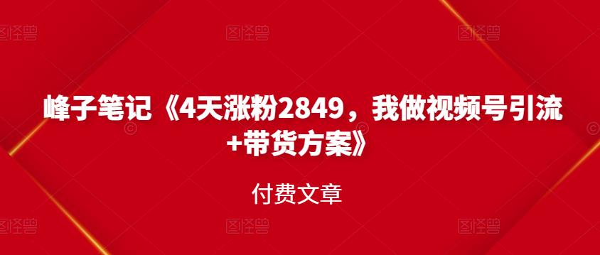 峰子笔记《4天涨粉2849，我做视频号引流+带货方案》付费文章